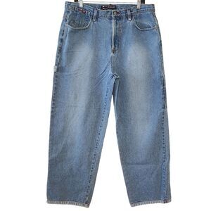 Vintage 90s Bugle Boy Carpenter Jeans Men's 36x32 Tapered Relaxed Fit Light Wash